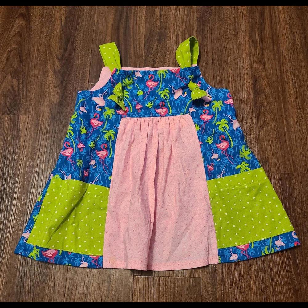 NO SIZE TAG Handmade Kid's Girl's Flamingo Tropical Beach Palm Tree Dress
